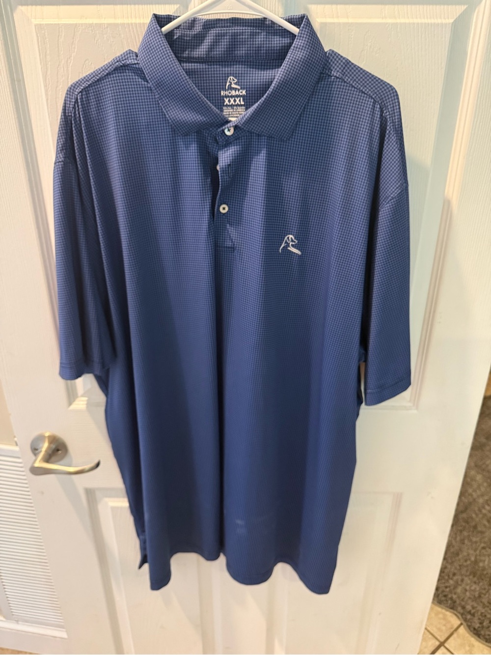 Rhoback Men's Blue Micro-Check Performance Polo